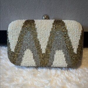 Beaded Clutch in Cream and Gold